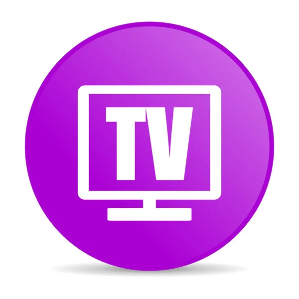 TV fioletowy koło WWW błyszczący ikona — Zdjęcie stockowe