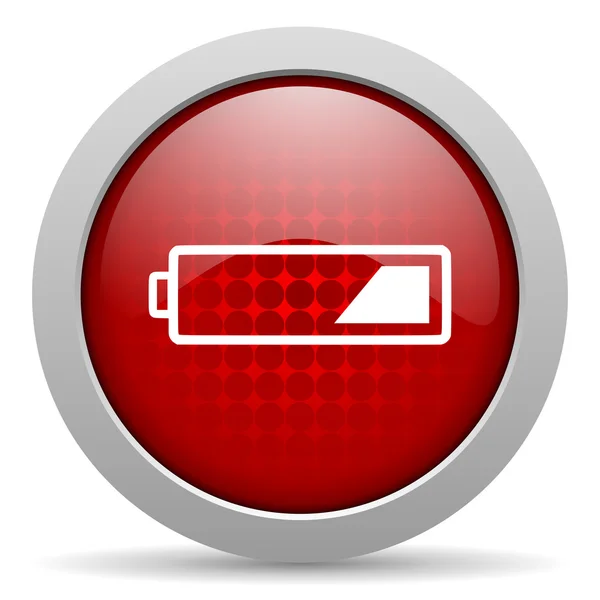 Bateria vermelho círculo web ícone brilhante — Fotografia de Stock