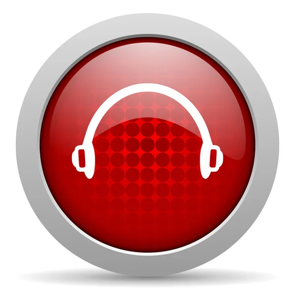 ヘッドフォン赤丸 web 光沢のあるアイコン — ストック写真