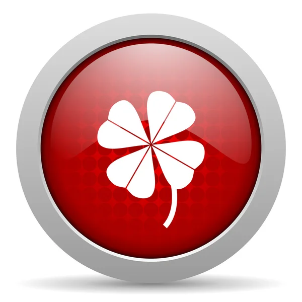 Vierblättriges Kleeblatt roter Kreis Web-Hochglanz-Symbol — Stockfoto