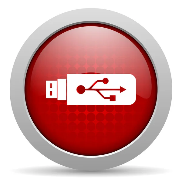USB kırmızı daire web parlak simgesi — Stok fotoğraf