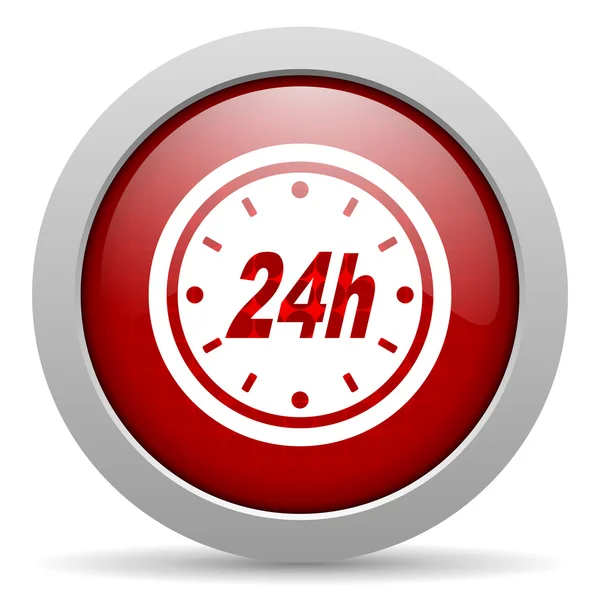 Lesklý ikona webové 24h červený kruh — Stock fotografie