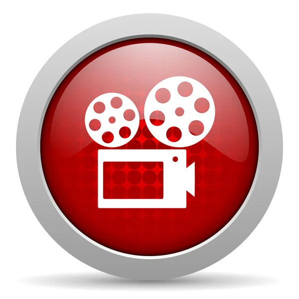 Lesklý ikona webové kino červený kruh — Stock fotografie
