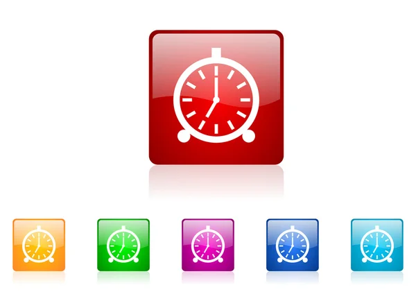 Alarm clock square web glossy icons set — Stock Photo, Image