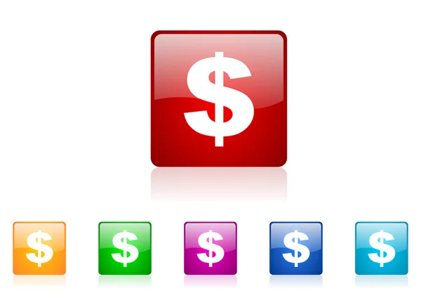 Nós dólar quadrado web ícones brilhantes conjunto — Fotografia de Stock