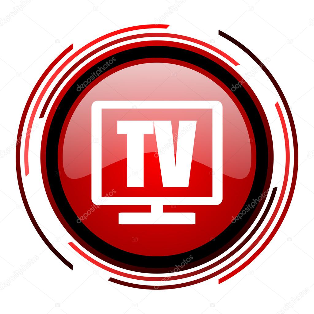 Tv red circle web glossy icon on white backgroun