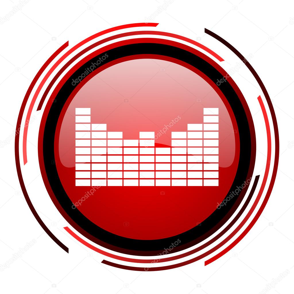 Sound red circle web glossy icon on white backgroun