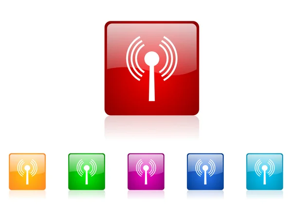 Wifi web cuadrada brillante icono colorido conjunto —  Fotos de Stock