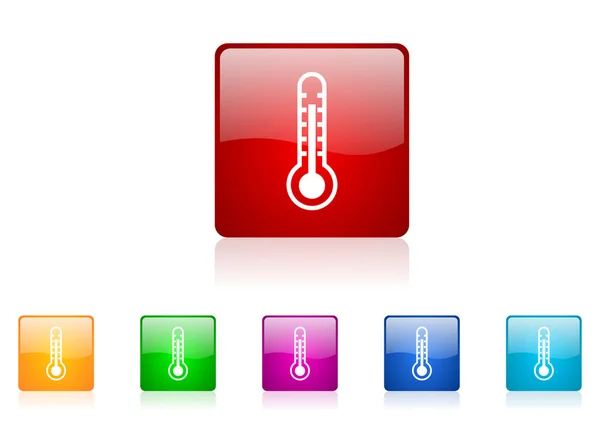 Thermometer Quadrat Web-Hochglanz-Symbol buntes Set — Stockfoto