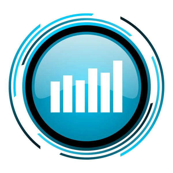 Gráfico de barras círculo azul ícone brilhante — Fotografia de Stock