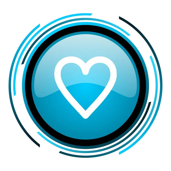 Srdce modrý kruh lesklý ikona — Stock fotografie