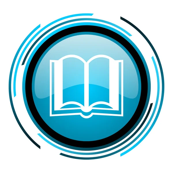 Blauwe cirkel glanzende boekpictogram — Stockfoto