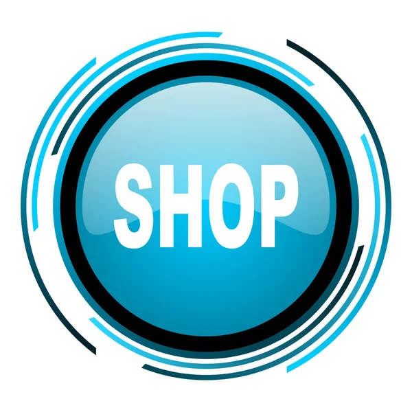 Shop blue circle glossy icon — Stock Photo, Image