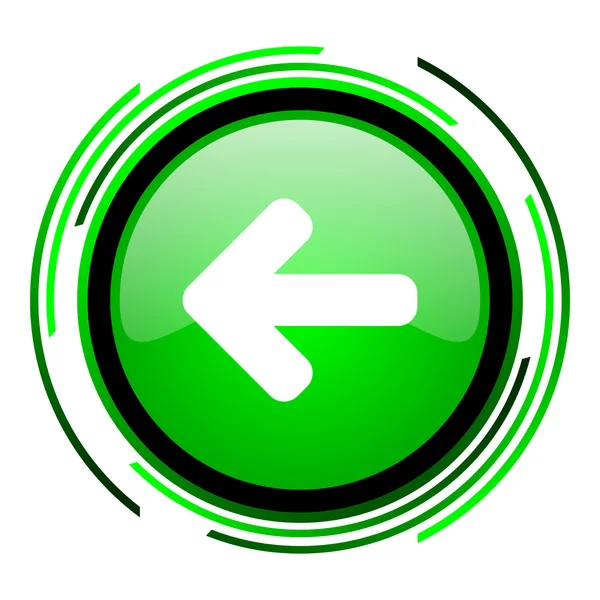 Seta esquerda círculo verde ícone brilhante — Fotografia de Stock