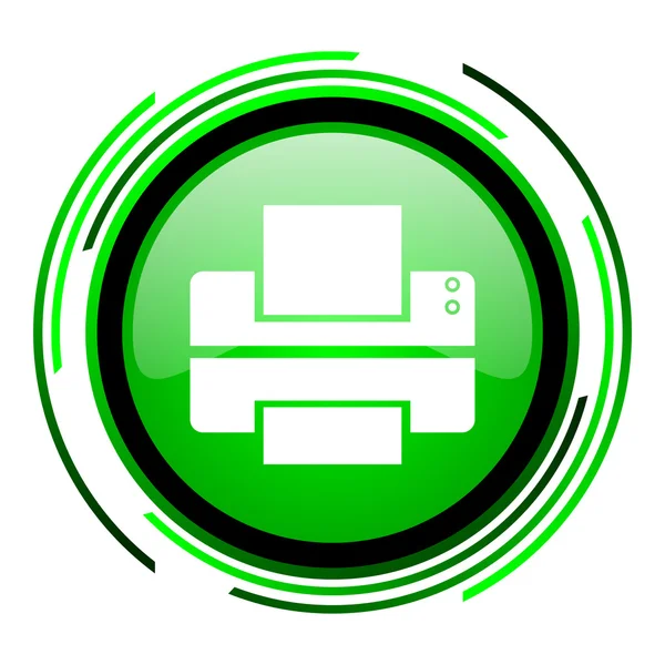 Ícone brilhante círculo verde da impressora — Fotografia de Stock