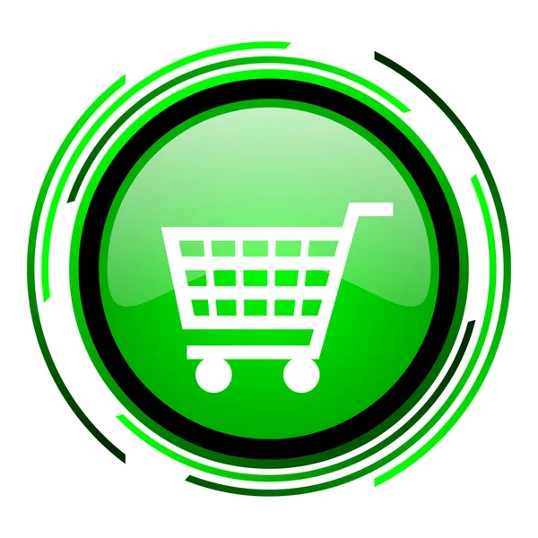 Carrinho de compras círculo verde ícone brilhante — Fotografia de Stock