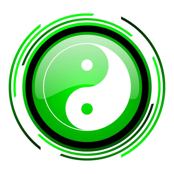 Ying yang zielone kółko błyszczący ikona — Zdjęcie stockowe