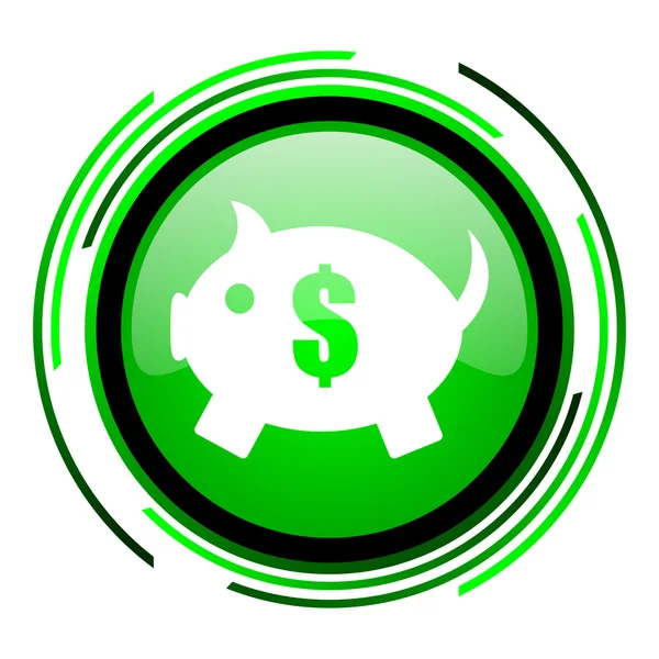 储钱罐绿色圆圈光泽图标 — 图库照片