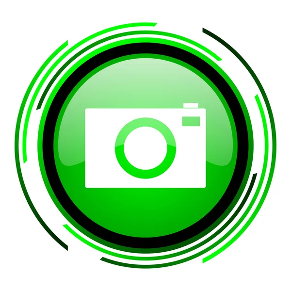 Camera green circle glossy icon — Stock Photo, Image