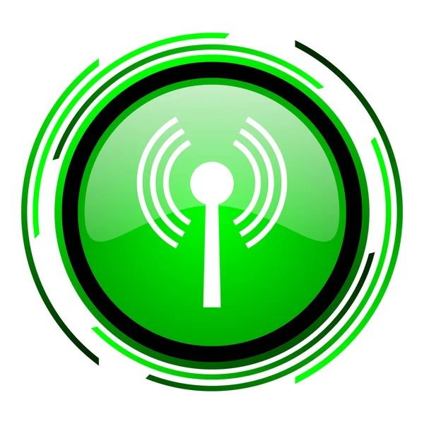 Wifi círculo verde icono brillante — Foto de Stock