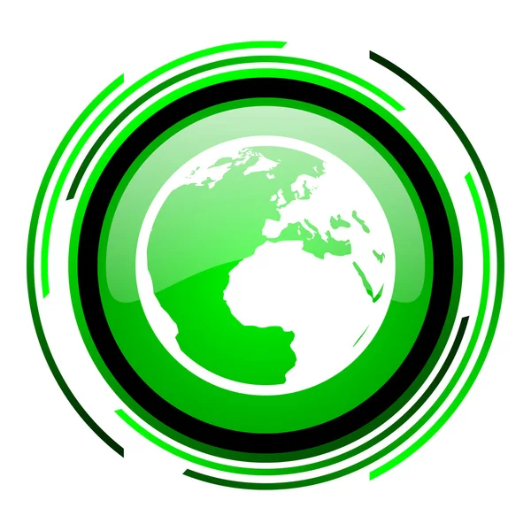 地球の緑の円の光沢のあるアイコン — ストック写真