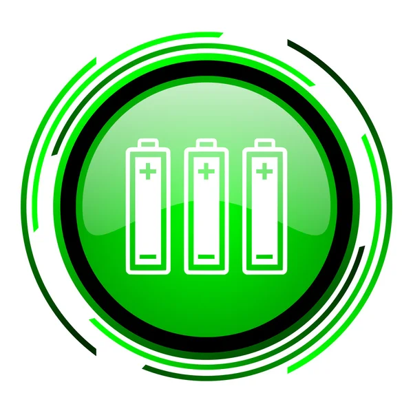 電池緑色の円の光沢のあるアイコン — ストック写真