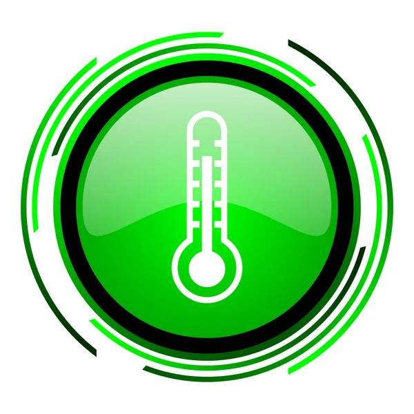 Thermomètre cercle vert icône brillante — Photo