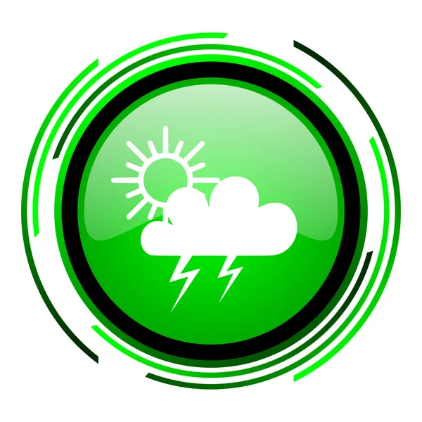 天気予報緑色の円の光沢のあるアイコン — ストック写真