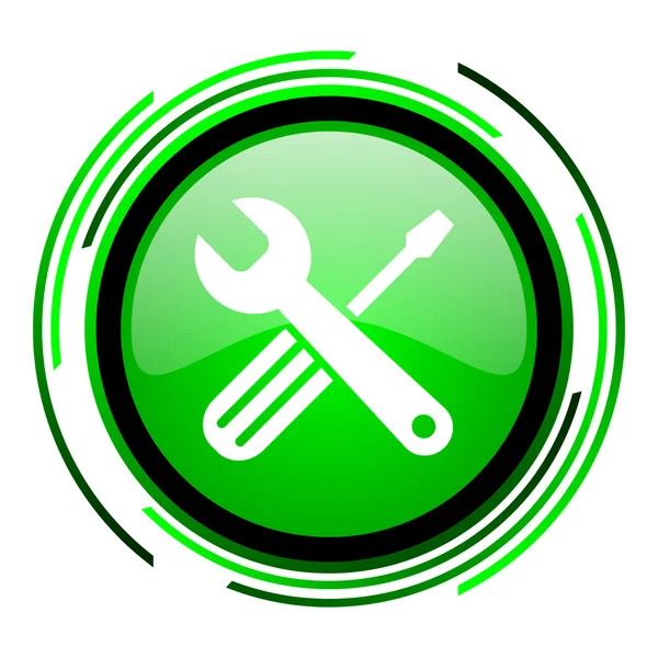 Nástroje zelený kruh lesklý ikonu — Stock fotografie