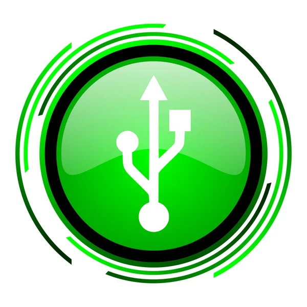 Usb círculo verde ícone brilhante — Fotografia de Stock