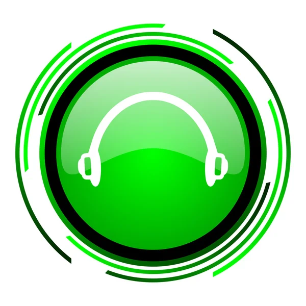 ヘッドフォンの緑色の円の光沢のあるアイコン — ストック写真