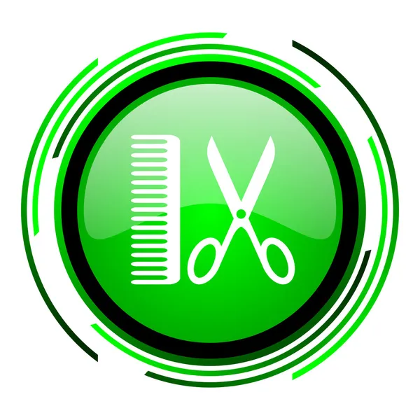 Groene cirkel glanzende pictogram Barber — Stockfoto