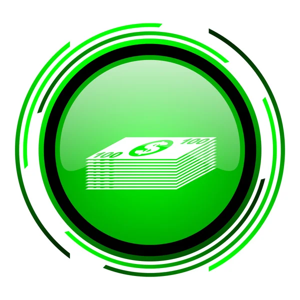お金の緑色の円の光沢のあるアイコン — ストック写真