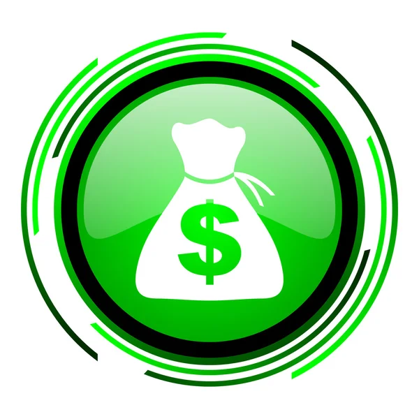 Dinheiro círculo verde ícone brilhante — Fotografia de Stock