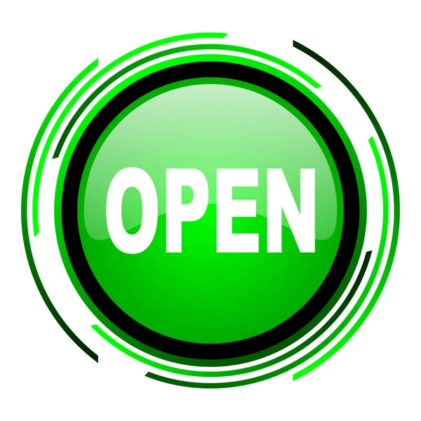 Open green circle glossy icon — Stockfoto