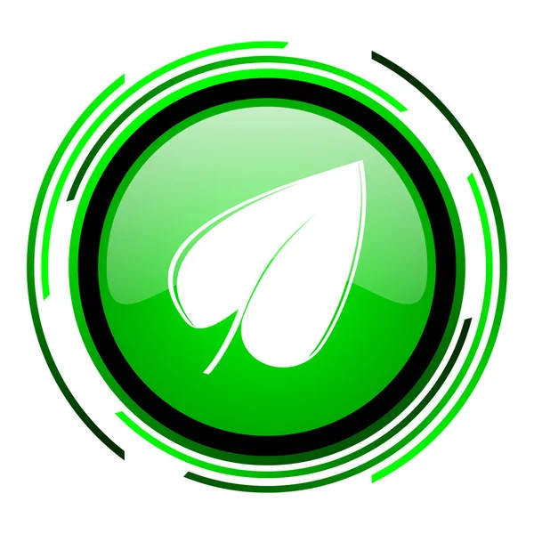 Leaf green circle glossy icon — Stockfoto