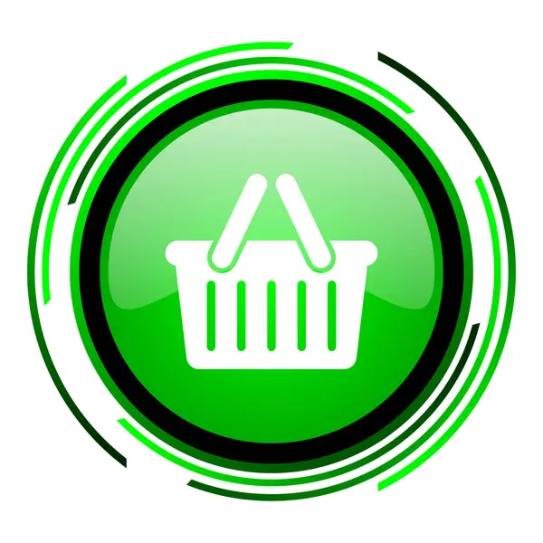 Carrello shopping cerchio verde icona lucida — Foto Stock