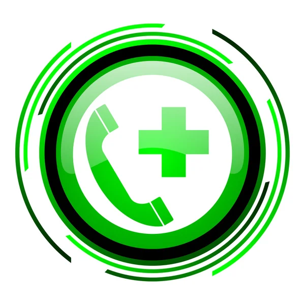 Chamada de emergência ícone brilhante círculo verde — Fotografia de Stock