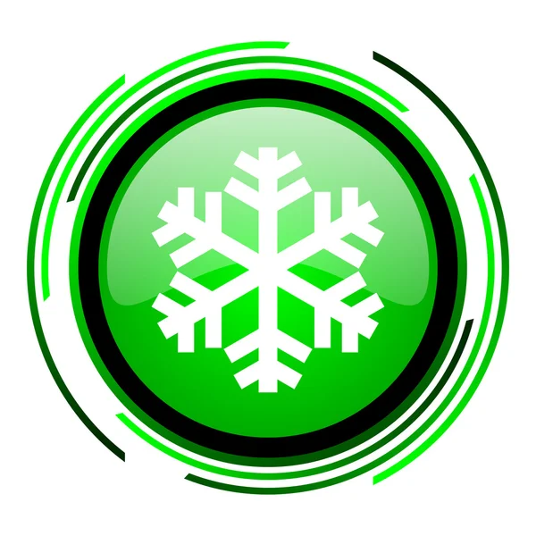 Νιφάδα χιονιού πράσινο κύκλο γυαλιστερό εικονίδιο — Φωτογραφία Αρχείου