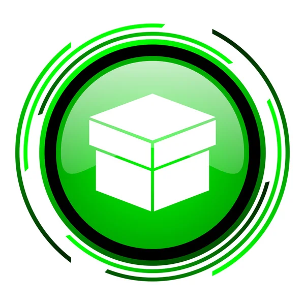 Caixa verde ícone círculo brilhante — Fotografia de Stock