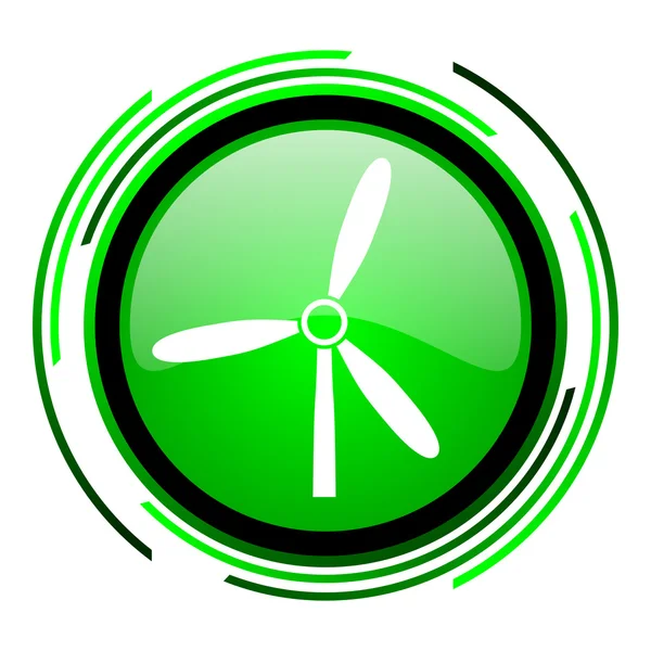 Větrný mlýn zelený kruh lesklý ikona — Stock fotografie