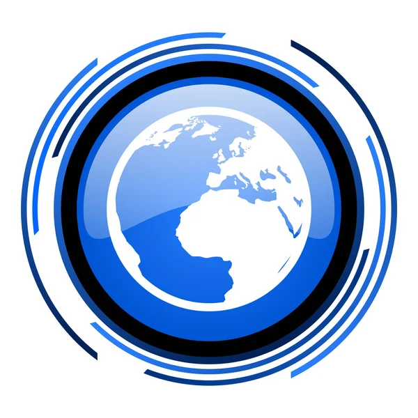 Země kruh modré lesklé ikona — Stock fotografie