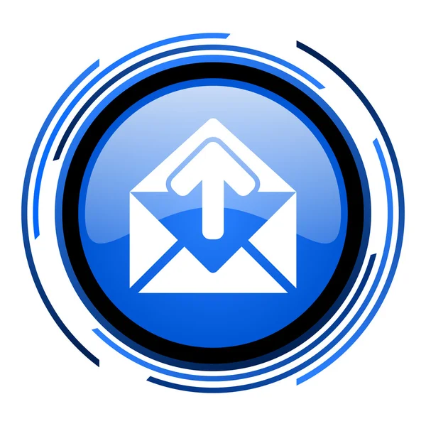 Círculo de correio ícone brilhante azul — Fotografia de Stock
