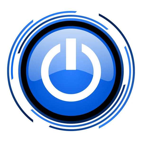Glanzende pictogram van de blauwe cirkel van de macht — Stockfoto