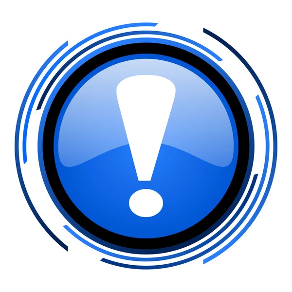 Sinal de exclamação círculo azul ícone brilhante — Fotografia de Stock