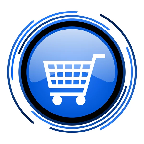 Carrinho de compras círculo ícone brilhante azul — Fotografia de Stock
