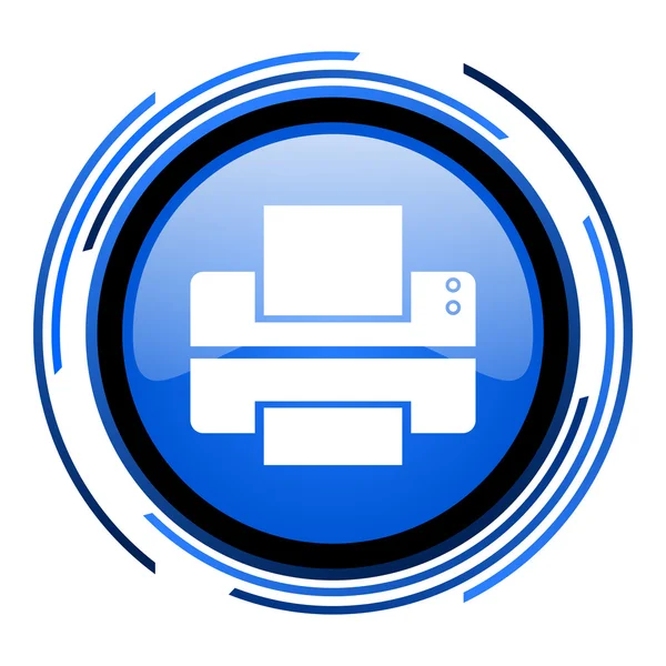 Impressora círculo azul brilhante ícone — Fotografia de Stock