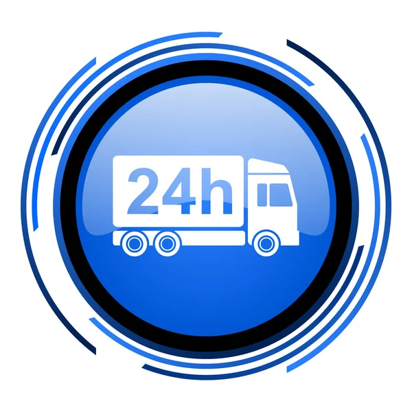 Consegna 24h cerchio blu lucido icona — Foto Stock