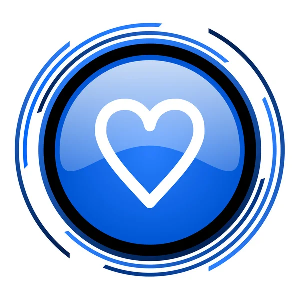 Kalp daire mavi parlak simgesi — Stok fotoğraf
