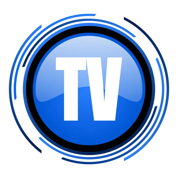 TV kruh modré lesklé ikona — Stock fotografie